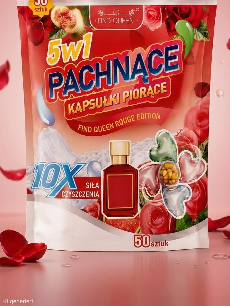 Find Queen 5in1 Duft-Waschkapseln –  Rouge Edition, 50 Stück Vollwaschmittel-Kapseln für die Waschmaschine
