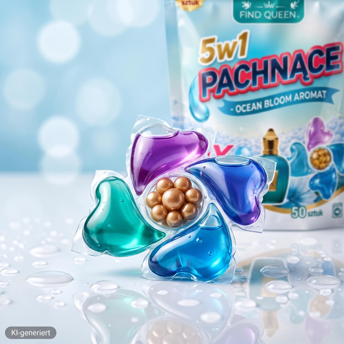 Find Queen 5in1 Duft-Waschkapseln – Ocean Bloom Edition, 50 Stück Vollwaschmittel-Kapseln für die Waschmaschine