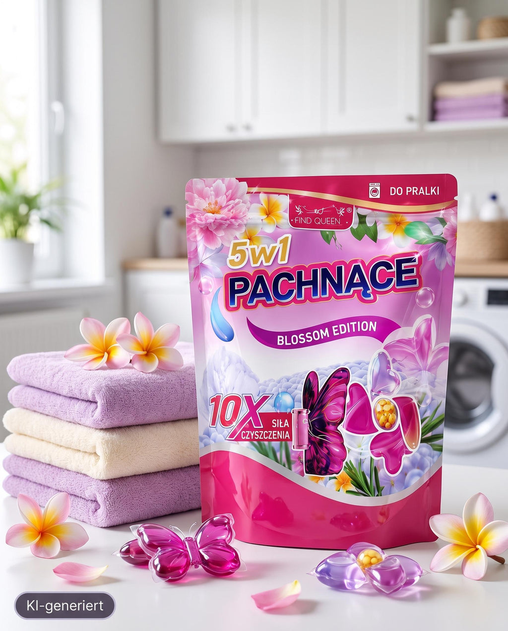Find Queen 5in1 Duft-Waschkapseln – Blossom Edition, 50 Stück Vollwaschmittel-Kapseln für die Waschmaschine