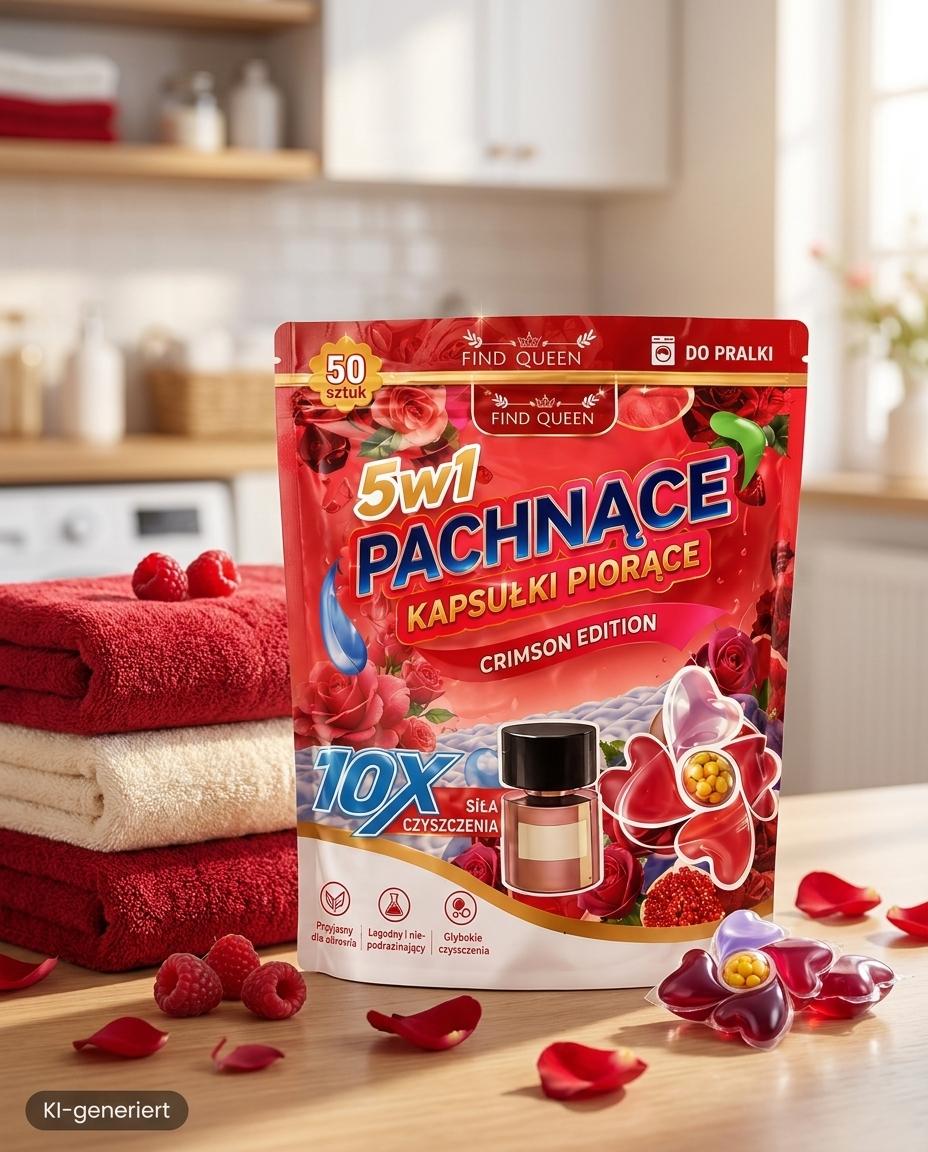 Find Queen 5in1 Duft-Waschkapseln – Crimson Edition, 50 Stück Vollwaschmittel-Kapseln für die Waschmaschine