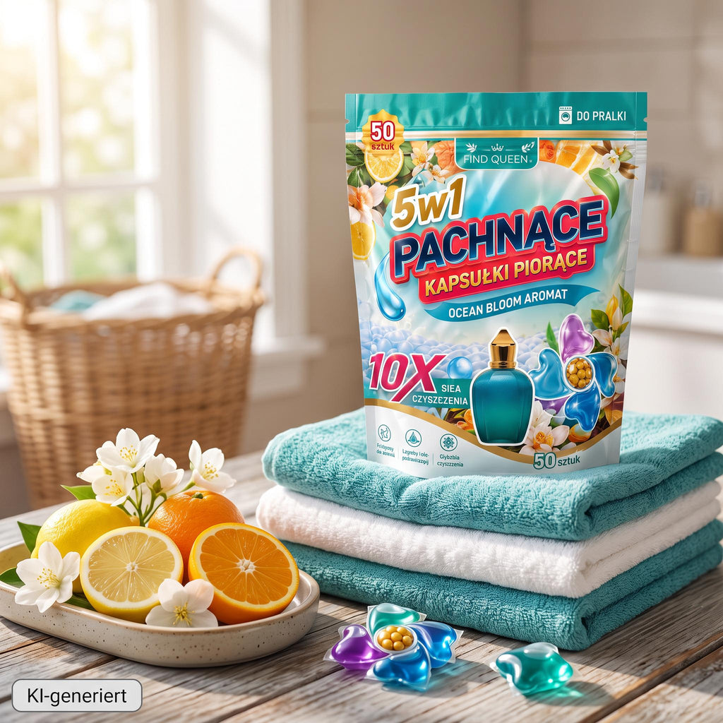 Find Queen 5in1 Duft-Waschkapseln – Ocean Bloom Edition, 50 Stück Vollwaschmittel-Kapseln für die Waschmaschine
