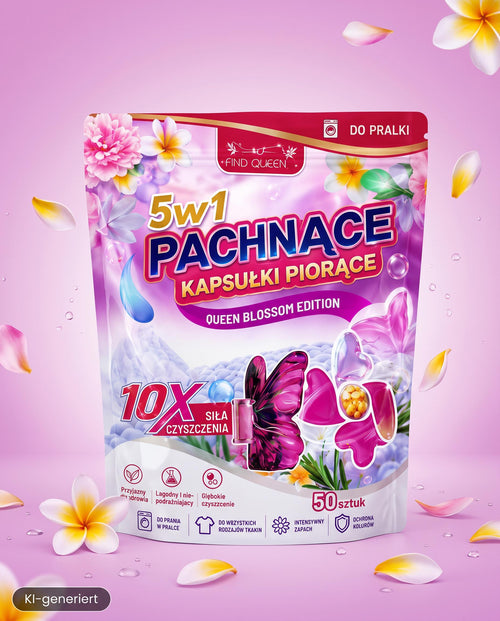 Find Queen 5in1 Duft-Waschkapseln – Blossom Edition, 50 Stück Vollwaschmittel-Kapseln für die Waschmaschine