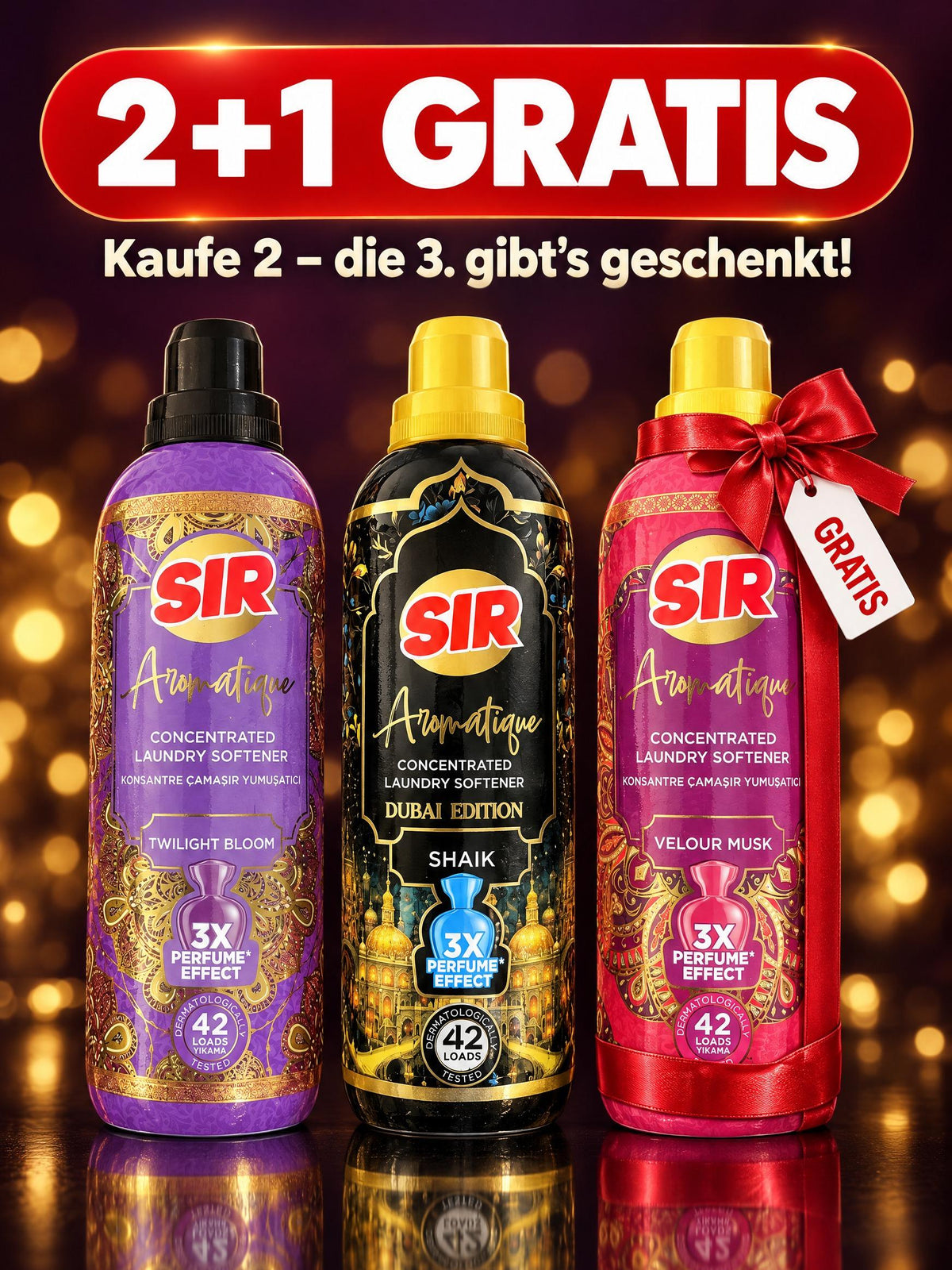 SIR Aromatique Premium Weichspüler 750 ml – Luxus-Duft mit 3x Parfüm-Effekt, 42 Wäschen | Original aus der Türkei | Twilight Bloom, Shaik (Dubai Edition) oder Velour Musk