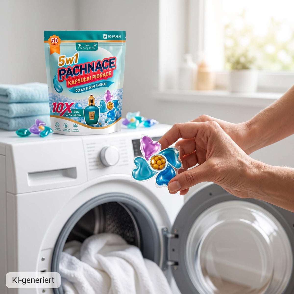 Find Queen 5in1 Duft-Waschkapseln – Ocean Bloom Edition, 50 Stück Vollwaschmittel-Kapseln für die Waschmaschine