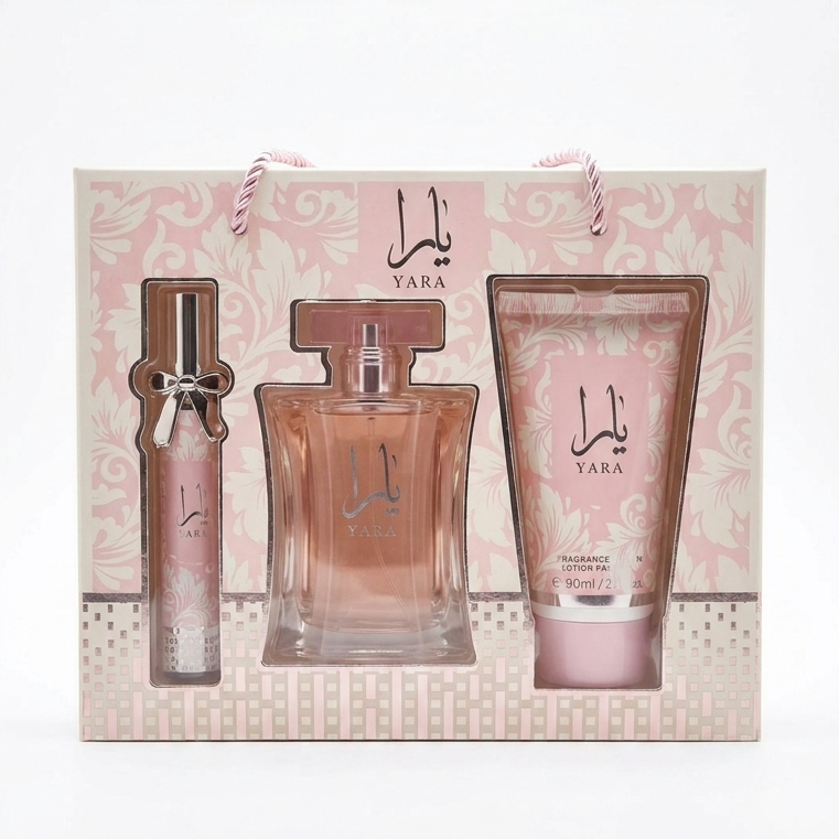YARA Eau de Parfum Geschenkset (Pink Edition), 3-teilig (EDP 50 ml, Body Splash 30 ml, Body Lotion 90 ml)