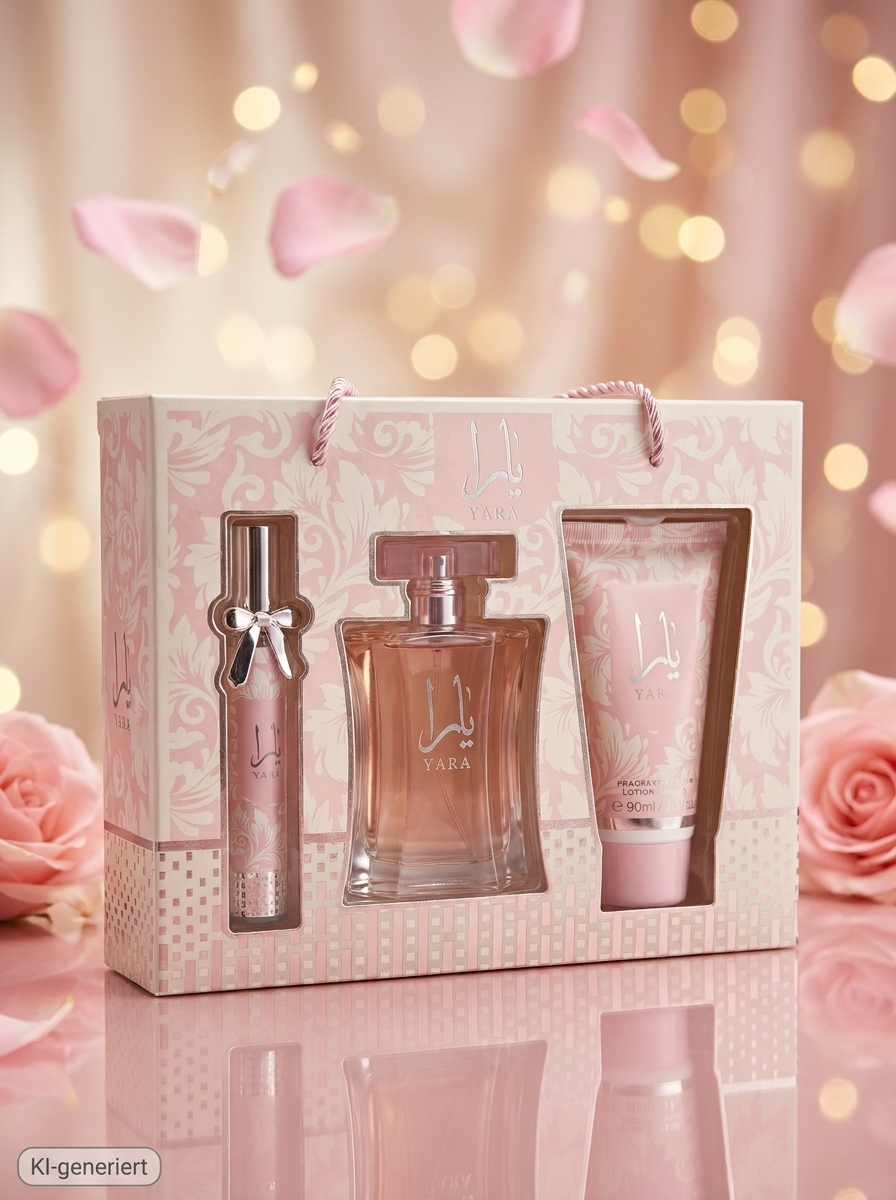 YARA Eau de Parfum Geschenkset (Pink Edition), 3-teilig (EDP 50 ml, Body Splash 30 ml, Body Lotion 90 ml)